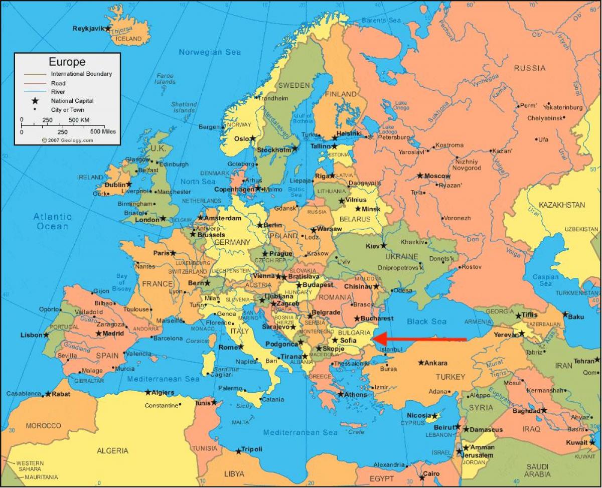 Posizione della Bulgaria sulla mappa dell'Europa orientale
